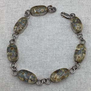 Vintage Lucite Artisan Floral Sterling  Silver Bracelet